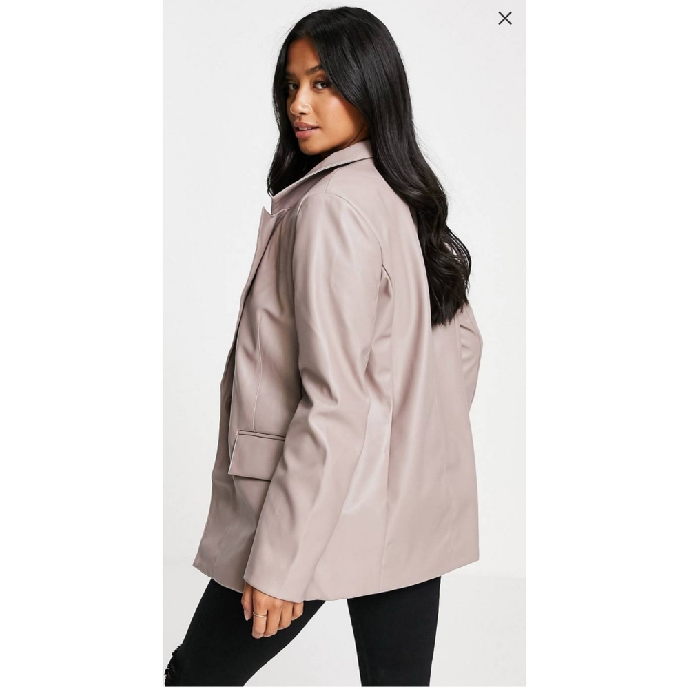 NWT ASOS Threadbare Petite Conker PU Blazer Taupe (8)